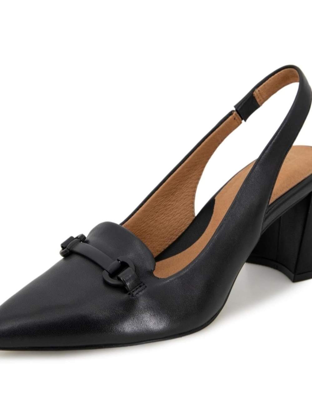 Kenneth Cole Black Leather Slingback Block Heel Loafer